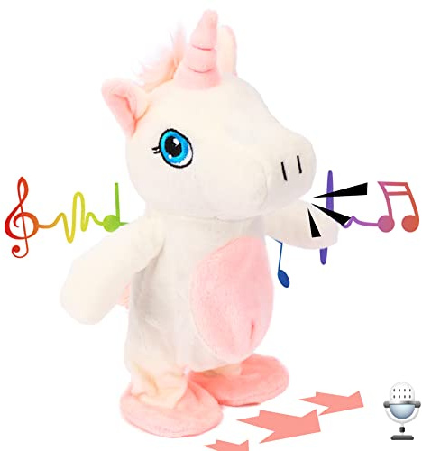 Hopearl Sprechendes Einhorn Wiederholt Gesagtes Laufend Elektrisch Interaktiv Animiertes Spielzeug Sprechendes Plüschtier Geschenke für Kleinkinder Geburtstag, 24 cm