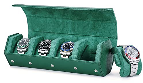 Hiram Custodia a rullo per orologi esagonali, in vera pelle, per 4 orologi, custodia da viaggio per orologi, organizer protettivo per orologi da polso