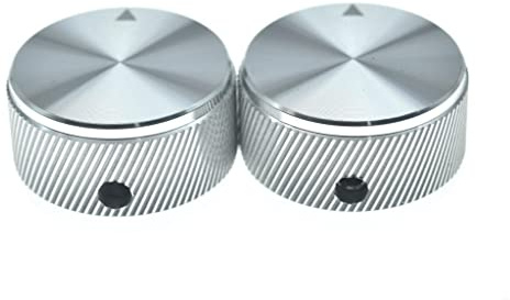 KAISH 2 st 30 mm (1-3/16 tum) diam. Aluminium potentiometer knoppar 1/4 tum universella metallgrytkontrollknoppar med indikator och set skruv för AMP-förstärkare/effektförstärkare/förförstärkare silver med randig design
