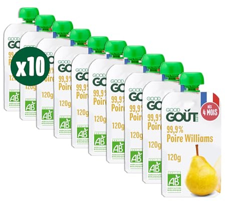 GOOD GOÛT - Gourdes Poire Williams - Purée Bébé - Dès 4 Mois - 99,9% Poire Williams - Sans Sucres Ajoutés - Fabriqué En France - 10x120g