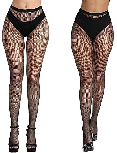 Aomig Calze a Rete Nere - 2 Pezzi Collant da Donna, Sexy Elastiche a Vita Alta (Mini Rete)