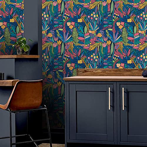 funlife Peel and Stick Wallpaper Decals, Self Adhesive Furniture Sticker, Contact Paper with Back Adhesive for Wall, Drawer, Contemporary Peacock Blue Flower