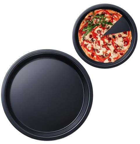 Tissting Pizzaplåt 21 cm, rund, svart, kolstål, non-stick-beläggning, pizzaform, 2 cm, hög pizza, bakplåt, för pizza, paj, flampaj