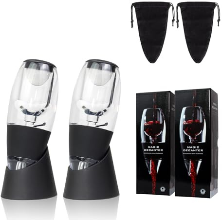 Todeco 2 Stück Weinbelüfter, Wein Dekanter mit Filtern, Tropfschutzständer, Samtbeutel, Weindekanter Dekantierer Rotwein Aerator Set Ausgießer für Weinliebhaber