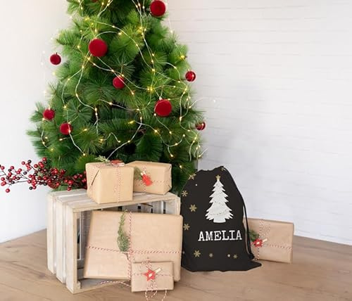 Wanapix | Saco de Navidad Personalizado | Saco de Regalos con Nombre | Decoración Navidad/Reyes Magos/Papa Noel | 30 x 40 cm | Árbol de Navidad