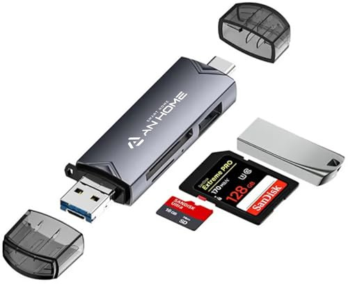 AnHome - Lector de tarjetas SD, 6 en 1, conector OTG USB 3.0/USB C/Micro USB, compatible con SD/Micro SD/SDXC/SDHC/MMC/RS-MMC/UHS-I, compatible con MacBook/iPad Pro, teléfono Android, PC, portátil,