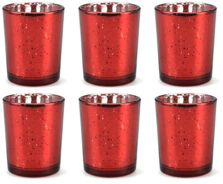 Hiseng Teelichthalter 6er-Set Glas Kerzenhalter Votivkerzenhalter Sternenhimmel Teelichtgläser Kerzenleuchter Teelichter Dekoration für Weihnachten Tischdeko, Hochzeit, Party (Rot)