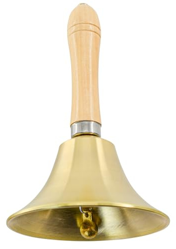 MrMrKura Super Loud Solid Brass Hand Call Bells with Wooden Handle for Church, Hotel, School, Service, Wedding (Large)