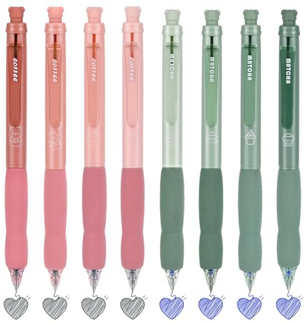 BAYTORY 8 Stuck Radierbare Stifte, 4 Blau & 4 Schwarze Tinte 0,5 mm Feiner Spitze Einziehbare Gelstifte Mit Radiergummi, Glattes Schreiben Schnell Trocken Schule Burobedarf (Rosa & Grün)