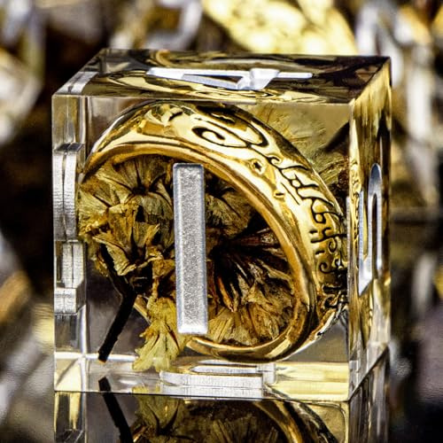 ORIFANTOU Set di Dadi DND Anello Magico Dorato Bordo Affilato Fiore Giallo Resina Dadi con Scatola, per l'uso con D&D RPG Giochi di Ruolo, Lord D e D Set di Dadi Poliedrici