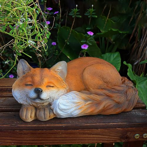 Pevfeciy Fuchs deko Gartenfiguren & Gartenstatuen 30x11x19 cm Gartendeko Figuren für Außen Waldtiere Harz Fuchs Geschenk,Fuchs Skulptur für Draußen Balkon Terrassen Deko Wetterfest,Braun