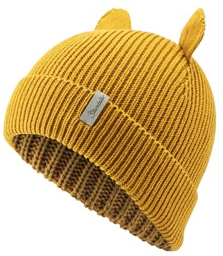 Sterntaler Strickmütze mit Umschlag - GOTS Unisex Beanie aus Baumwolle (Bio) - Übergangsmütze mit kleinen, angesetzten Öhrchen - Babymütze mit Rippstrickmuster- vanille, 47