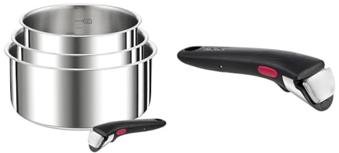 Tefal L898S4 Ingenio Preference Lot de 4 casseroles empilables pour économiser & Ingenio Poignée amovible noire, Empilable, Verrouillage sécurité 3 points, Supporte jusqu'à 10 kg, Garantie 10 ans