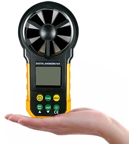 OUSIKA Anemometro portatile, misuratore digitale compatto della velocità del vento for la velocità dell'aria, test della temperatura del vento con retroilluminazione LCD, massimo/medio, raffreddamento