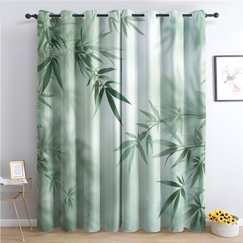 zcwl Grünes Blatt Vorhänge, Botanisch Verdunklungsvorhänge mit Ösen, Vorhang Blickdicht für Wohnzimmer Schlafzimmer Dekoration, Gardinen mit Muster, 2er Set, 245 x 140 cm (HöhexBreite)