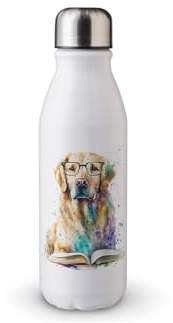 MAXIKIWI - Single Wall Water Drinking Bottle with Screw Cap, Non Insulated Lightweight Aluminium, BPA Free, Leak-Proof - Golden Retriever Dog Watercolor - 500ml