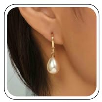 Aneneiceera Vintage Pearl Dangle Earrings Gold Earrings Pearl Huggie Hoop Earrings Wedding Drop Earrings Jewelry for Women (Gold)