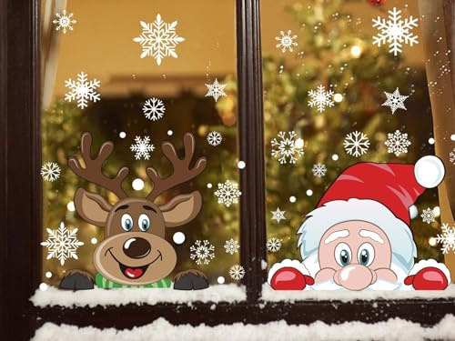 DERAYEE Décoration Noël Fenêtre Electrostatique, Autocollant Décoratif Stickers Fenetre,Sticker Décoratif pour Décoration Fenêtre Électrostatique(Le Père Noël et l'Elan)