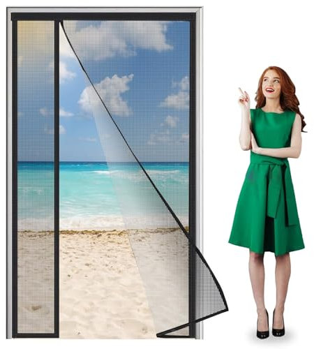 Cortina de puerta con pantalla magnética 110x215cm Negro Puerta con pantalla antimoscas, mosquitos antiinsectos para entrada Interior/patio/puerta corredera