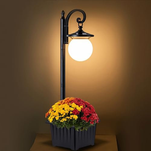 Yonaveil Solar Lamp Post Light with Planter and Globe Shade
