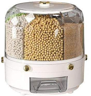 Cubo de arroz giratorio, contenedor de cereales | Contenedor para almacenamiento de granos | Cubo de arroz de 6 rejillas, dispensador giratorio de alimentos secos para restaurante casero