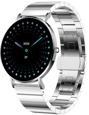 XCOAST Unisex Smartwatch Silber – Gliederarmband, AMOLED Display, Fitness Tracker mit Herzfrequenz, Blutdruck & SPO₂, 21+ Sportmodi, IP68 wasserdicht, 7 Tage Akku, Android & iOS