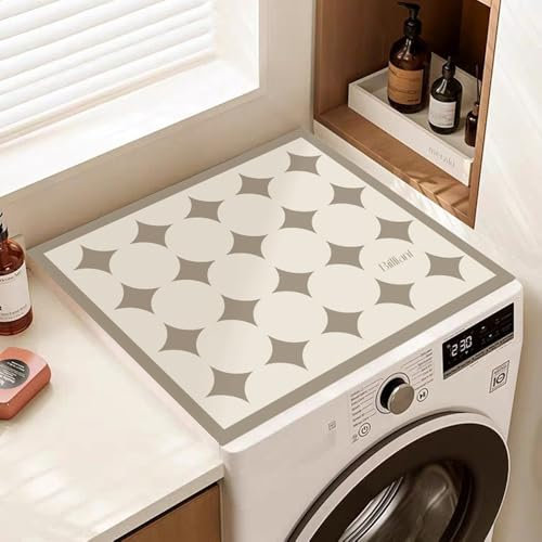 Highdi Housse de Protection pour Machine à Laver Top, Coussin de Machine à Laver Antidérapant Housse de Machine à Laver pour Machine à Laver Ou Sèche-Linge (Pois Gris,60 * 60cm)