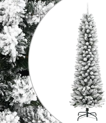 vidaXL Künstlicher Weihnachtsbaum Schlank mit Schnee 210 cm PVC & PE