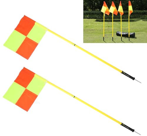 Fußball-Ausrüstung, Eckfahnen-Set für Fußballplatz, mit 4 Stück Quadratischen Flaggen, 4 Stück 2-teiligen 1,5 M Fußballstangen, Training Im Freien