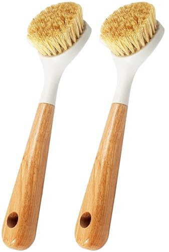 2Pcs Dish Brush with Handle Nylon Dish Scrub Brush Dish Brush with Hanging Hole Cleaning Brush for Dishes Pots Cast Iron Skillet Kitchen Sinks