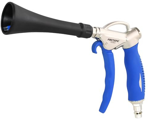 FIRSTINFO Pistola Aire Comprimido Boquilla Ciclónica Gancho A1856EU | Cuerpo aluminio, boquilla cónica giratoria 360°, gancho integrado, empuñadura goma, 300g, garantía 12 meses, Taiwán