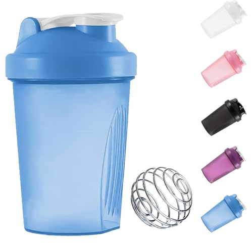 huipinghu Protein Shaker Flasche 400ml mit Edelstahl-Rührkugel, auslaufsicherer Klappdeckel, BPA- und DEHP-frei, geruchlos, spülmaschinenfest, temperatursicher (Blau)