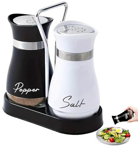 UQMIQURA Juego de Salero y Pimentero con Soporte, 120 ml Base de Cristal, Salero Pequeño Con Tapa de Acero Inoxidable, Accesorios de Cocina para Casa, Cocina, Restaurante, Mesa de Comedor