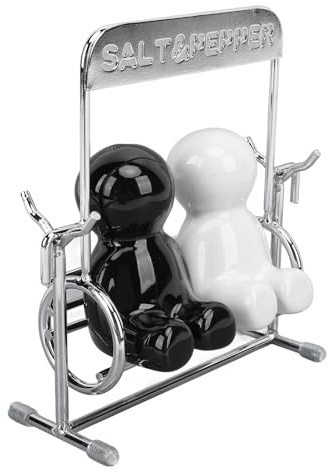 Brrnoo Adorable Black and White Pepper Shaker Set, Ceramic Swing Figure Jars for Dining Tables, Kitchen with Salt and Pepper Dispensers, Ideal for Seasoning Needs At Home or Any Occasion