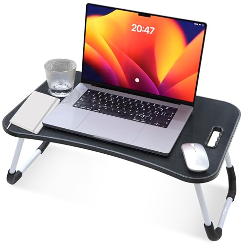 Laptop Desk, Laptop Bed Table with Foldable Legs and Cup Slot Reading Book Holder Notebook Bed Terrace Balcony (Black)