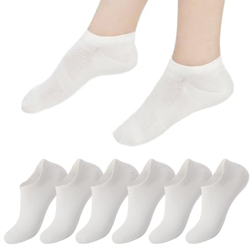 HIDARLING Sneaker strumpor kvinnor och män 6 par I korta sneakerstrumpor med andningsbar bomull unisex, Vit x 6, 35-38 EU