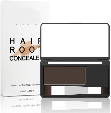 Polvere per attaccatura dei capelli, Medio-Brown Hair Line Powder – Fibre addensanti con specchio e pennello, attaccatura dei capelli per uomini e donne, polvere per capelli da uomo, colore barba