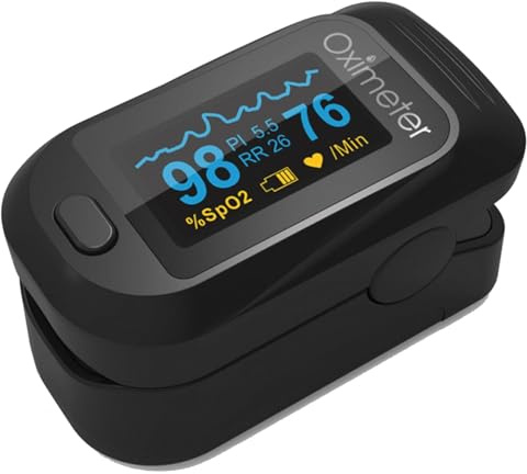FUELIX Oxímetro De Pulso, Pulsioxímetro De Dedo Profesional, Saturado Pulsioximetro Saturimetro Comprobación del Nivel De Spo2, PI, Frecuencia Cardiaca con Pantalla OLED Medición Precisa A