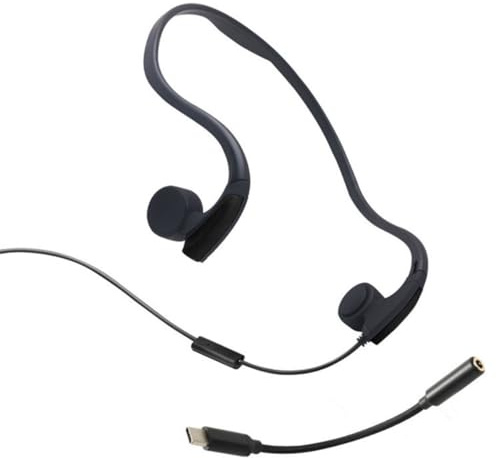 OZSSD Trådbundna benlednings hörlurar, öppna öronhörlurar med typ C förstärkare adapterkabel, svettbeständigt headset för löpning, cykling, vandring, svart