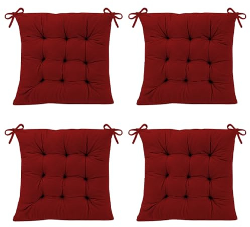 Wapasezyar 4 Stück Stuhlkissen, 40x40cm Sitzkissen Sitzpolster Stuhl Sitzkissen Gefüllt mit Bindebänder, Esszimmerstuhl Sitzauflage Stuhl für Sitzpolster Bürostuhl Indoor Outdoor (Rotwein)