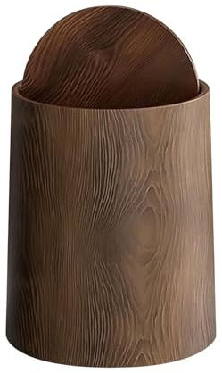 Vintage Wood Grain Trash Can with Swing Lid - Dual Barrel Decorative Bin for Kitchen, Bathroom, Living Room, Office - Retro Style Waste Bin with Auto-Closing Lid (26x30.5cm)
