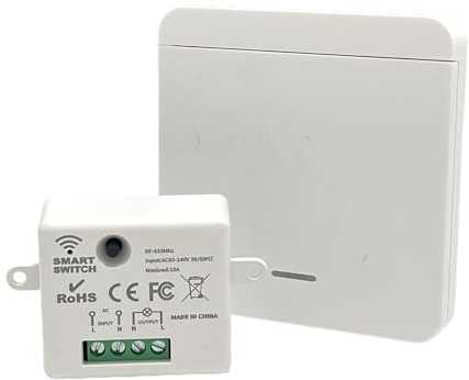 Kit Interrupteur Sans Fil avec Émetteur et Contrôleur Récepteur 10A 220V 433Mhz Interrupteur D'éclairage Sans Fil pour Salon Chambre Cuisine pour Lampe Jusqu'à 1500W Télécommandé Portée de 50-200 M