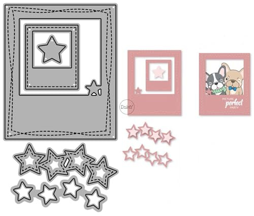 DzIxY Quadratische Stanzformen für Fotorahmen und Sterne, aus Metall, für Kartenherstellung, Prägepapier, Stanzform-Set, Scrapbook-Schablonen, Zubehör, Maschinenvorlagen
