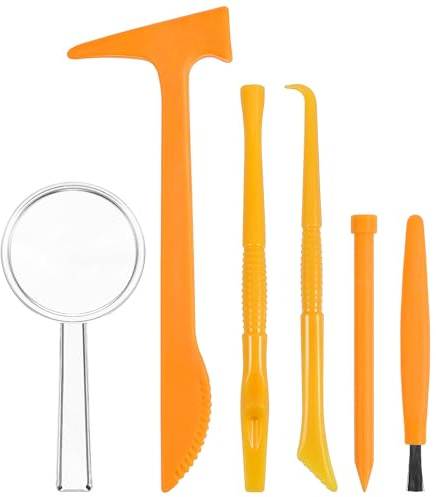 jojofuny Kit D'outils D'excavation pour Enfants, 3 Ensembles, Marteau, Burin, Brosse, Grattoir en Plastique, Jouets pour Fouiller des Fossiles, Jaune