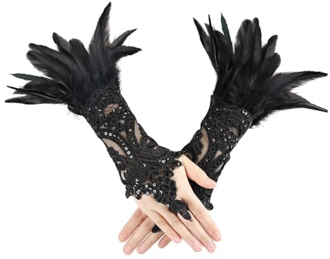 ZSUIQIN 1 par Muñequeras de Plumas para Mujer,Puños Muñeca Plumas,Mano Accesorio Disfraz Mujer,para Noches de hogueras, Celebraciones, reuniones extravagantes, Fiestas de Disfraces, cenas Formales