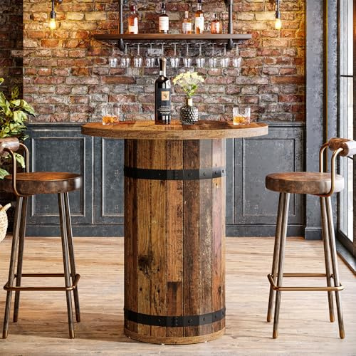Tribesigns Round Bar Table, 39.4-Inch Bar Height, Bistro Pub Table for Kitchen, Living Room, Small Space, Brown (Only Table)