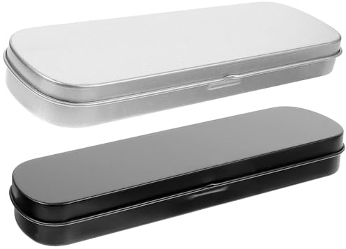 GALPADA Metal Pencil Box 2Pcs Set with Hinged Lid, Portable Tin Pencil Cases for Teens and Students, Office and School Stationery Storage (Black and Silver)
