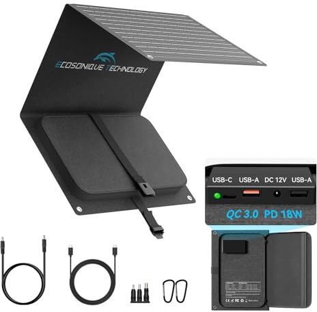 Ecosonique Chargeur Solaire Pliable 30W avec Charge Rapide QC3.0/PD18W | Panneau Solaire Portable Imperméable IP68 pour téléphones, batteries externes, appareils pour le camping et la randonnée