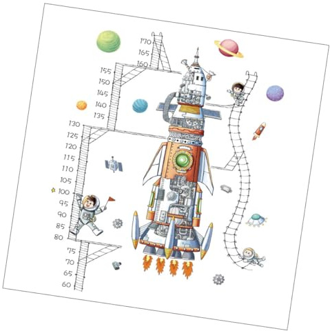 OFFSCH Pegatina de Pared Patrón de Astronauta para Habitación Infantil, Tabla de Crecimiento de Altura en Pvc, Diseño Diy, Material Seguro y Fácil de Limpiar, Adecuado para Dormitorio