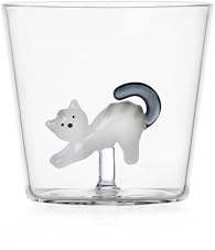 Ichendorf Milano Tumbler Gatto Bianco con Coda Grigia, Collezione Tabby Cat, 30 cl, Vetro Borosilicato, Fatto a Mano